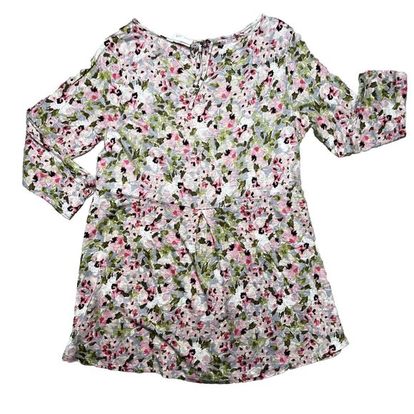 J Jill Love Linen 100% Linen Blouse Pink Green Watercolor Floral Shirt Sz Small - Picture 11 of 14